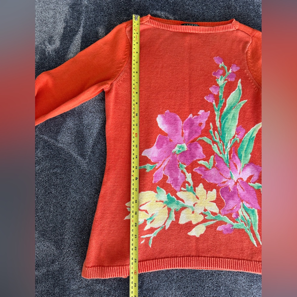Lauren Ralph Lauren Women's Long Sleeve Orange Floral Knit Sweater, Size Medium - Picture 8 of 9